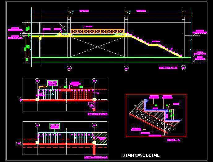 R.C.C. Staircase DWG Single Flight,  Tread and Riser Details